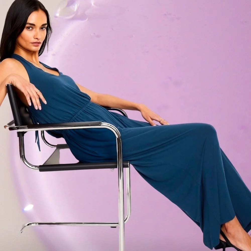 NWTS🦋GAP OLD NAVY LG🦋WAIST DEFINED HALTER STYLE JUMPSUIT FITTED BODICE WIDE LEG - Picture 14 of 15